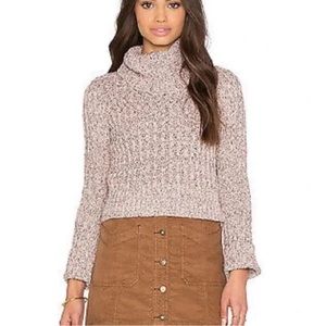 Free People Pink Twisted Cable Turtleneck Sweater